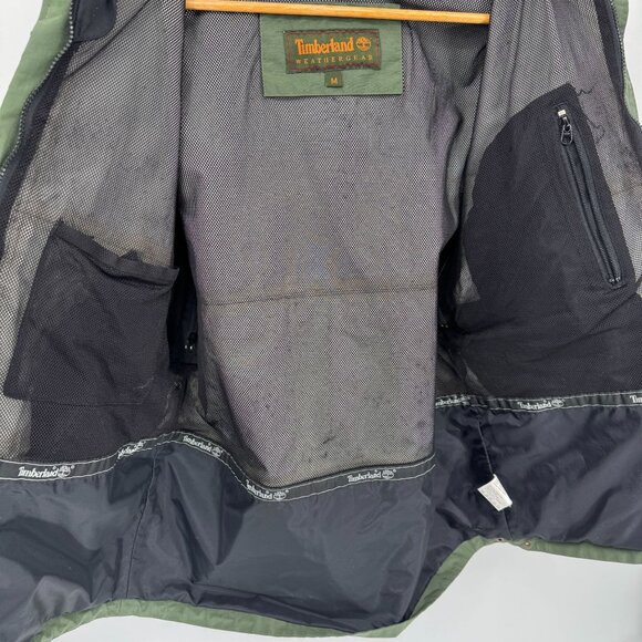 Timberland Weathergear Ski Jacket Mens Medium Green Black Nylon Hood Pockets - Picture 10 of 12
